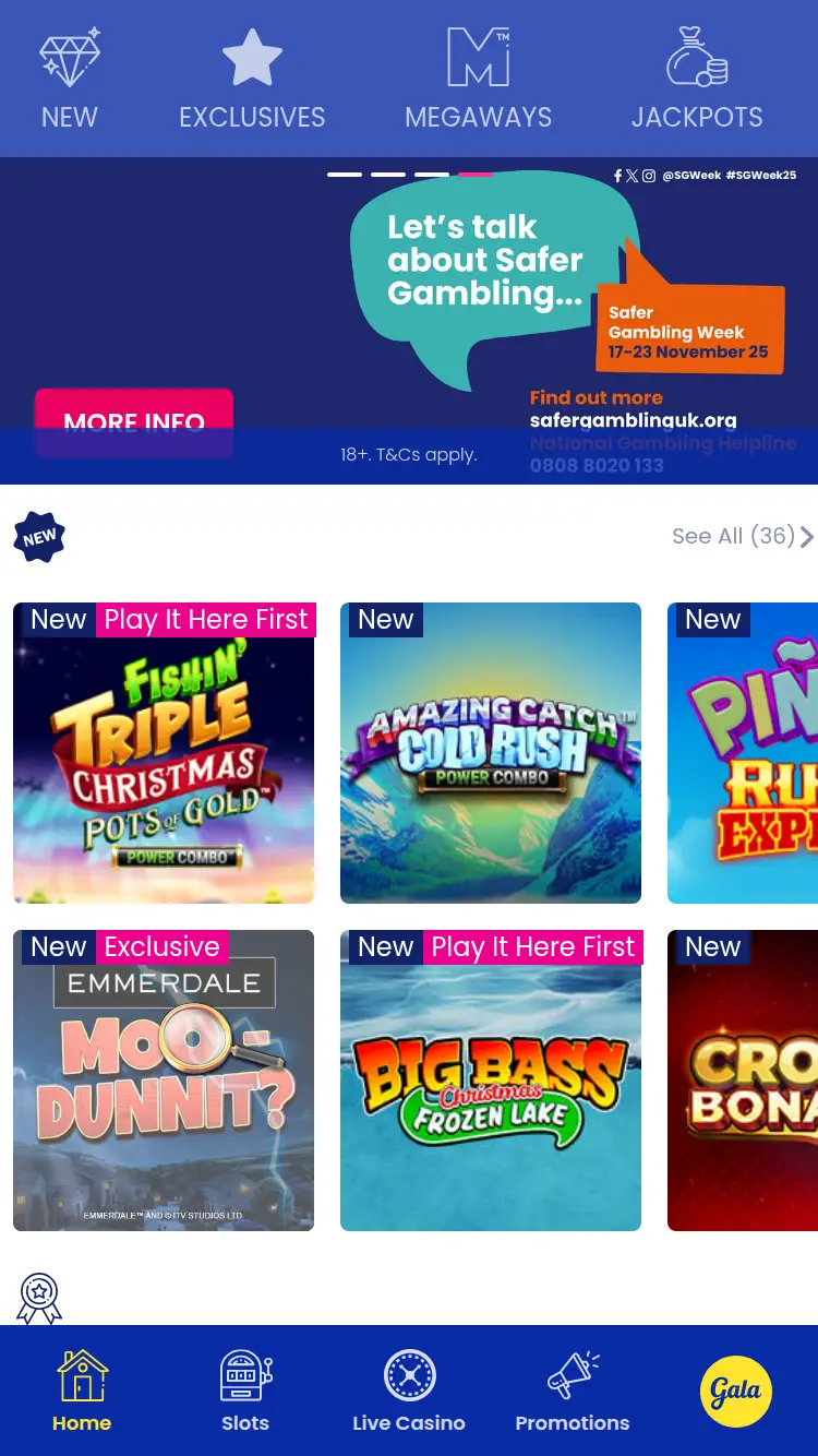 Gala Spins - homepage (mobile)