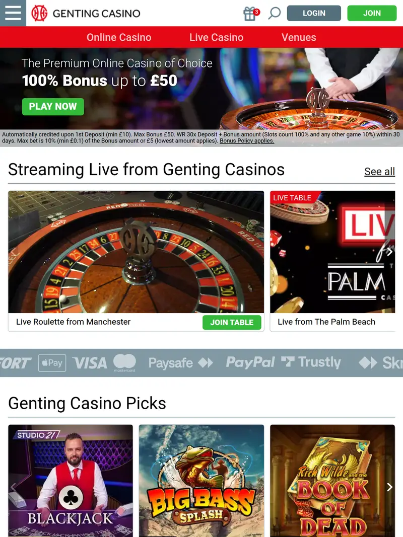 Genting Casino - homepage (tablet)