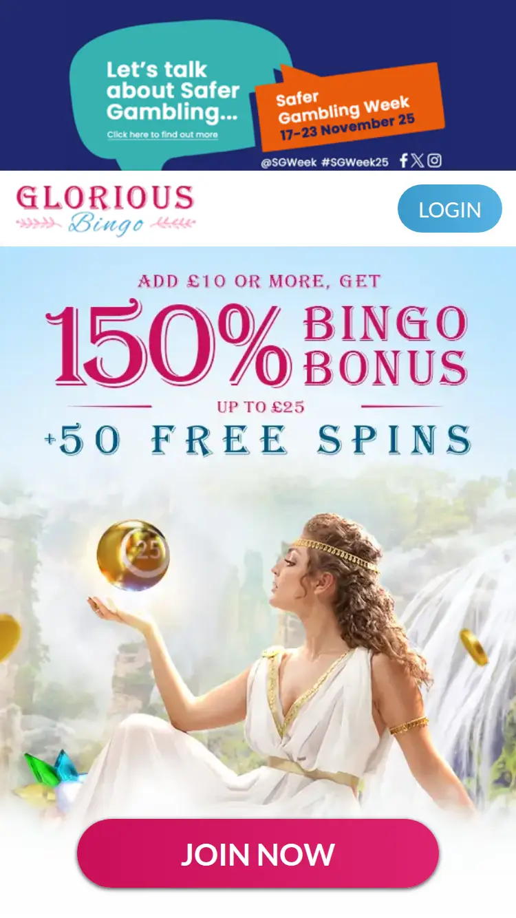 Glorious Bingo - homepage (mobile)