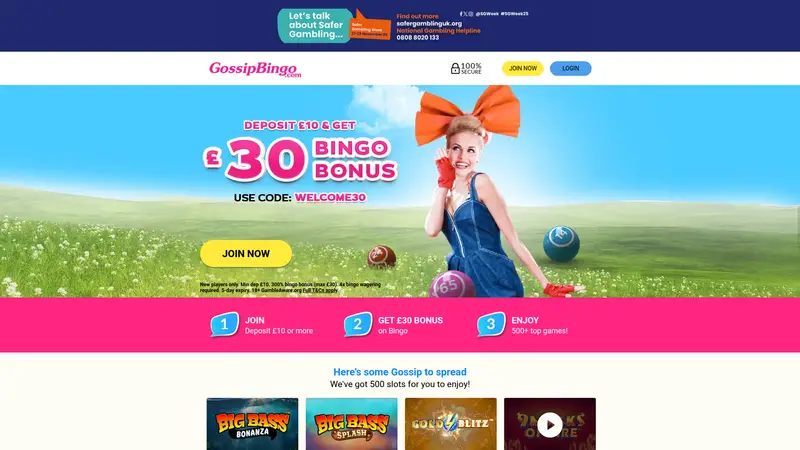 Gossip Bingo - homepage (desktop)