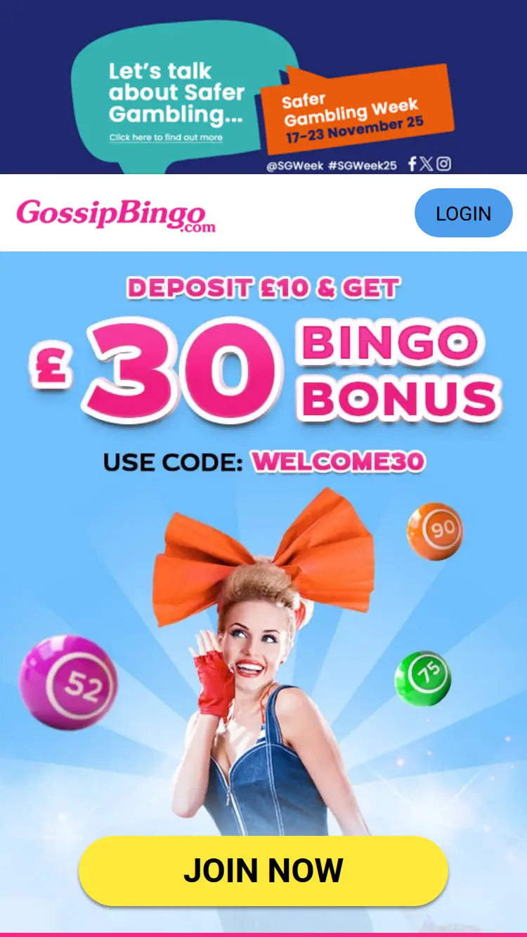 Gossip Bingo - homepage (mobile)