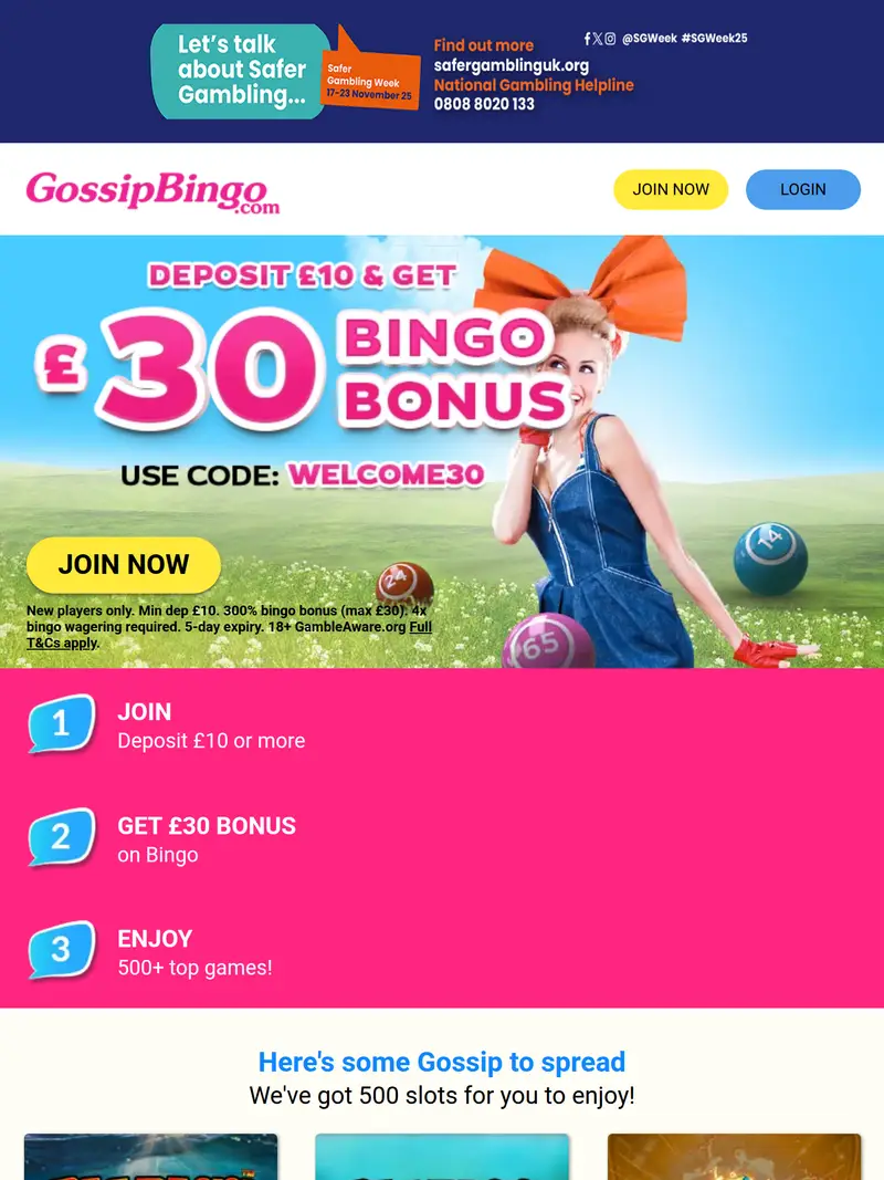 Gossip Bingo - homepage (tablet)