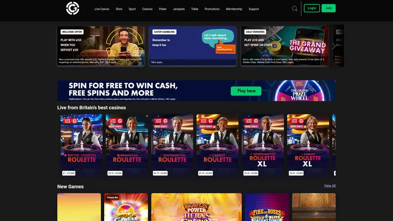 Grosvenor Casinos - homepage (desktop)