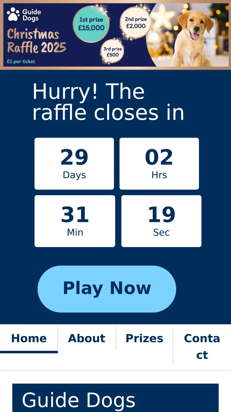 Guide Dogs Raffle - homepage (mobile)