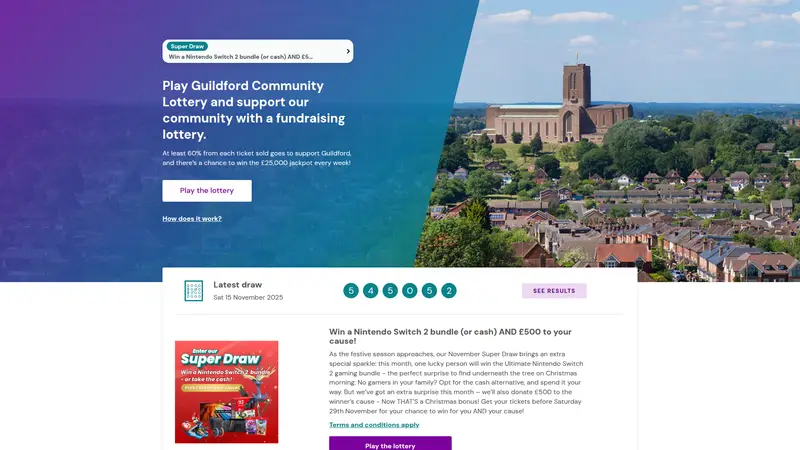 Guildford Lottery - homepage (desktop)