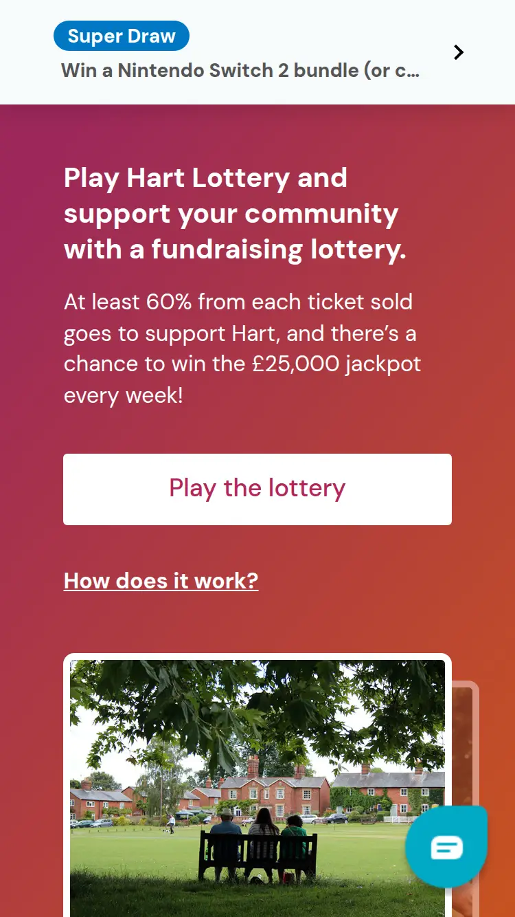 Hart Lottery - homepage (mobile)