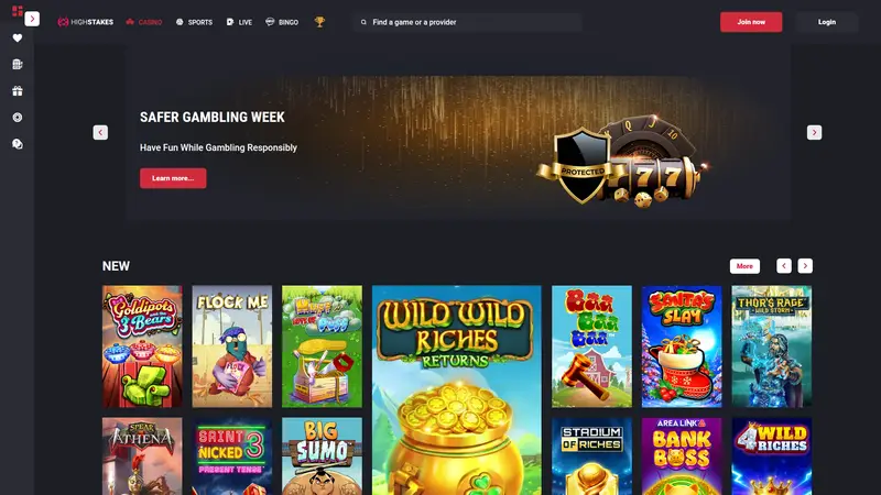 High Stakes - homepage (desktop)