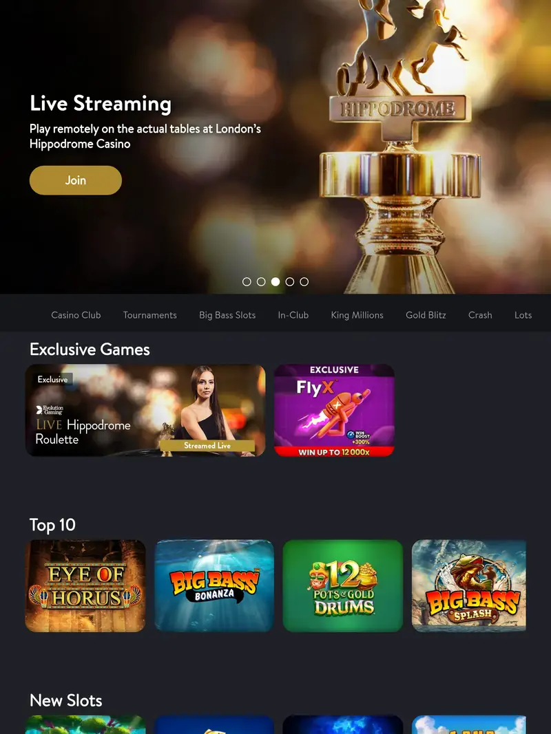 Hippodrome Online - homepage (tablet)