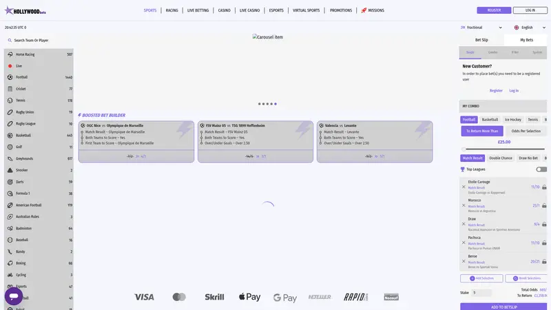 Hollywood Bets - homepage (desktop)