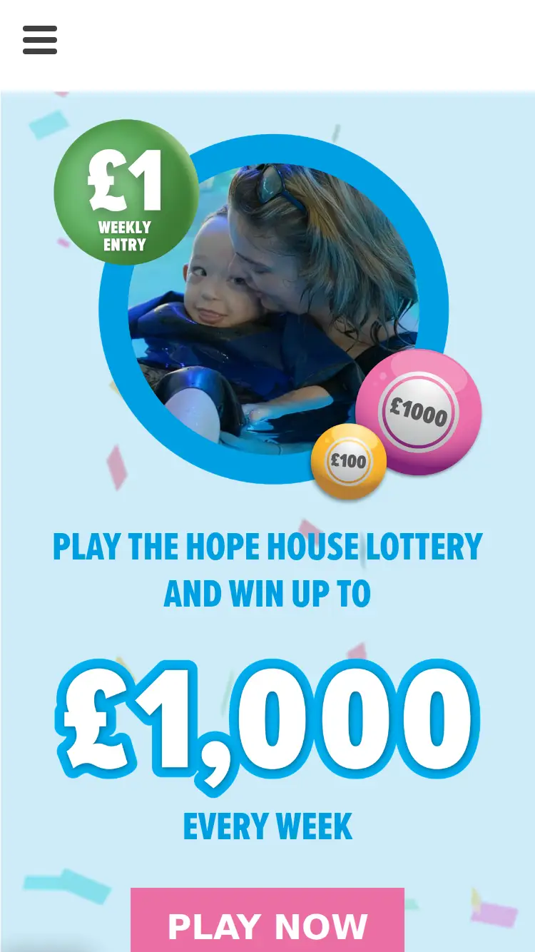 Hope House Lottery - homepage (mobile)