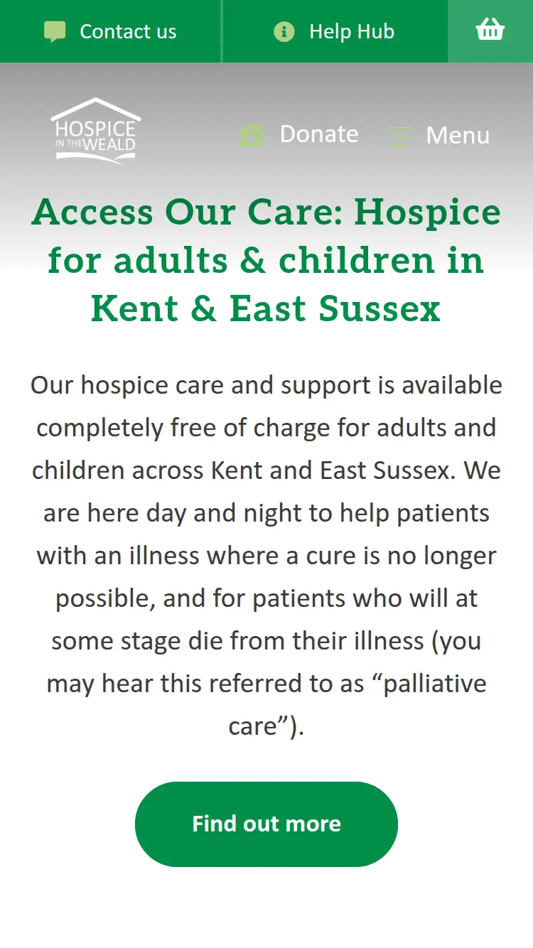 Hospice in the Weald - homepage (mobile)