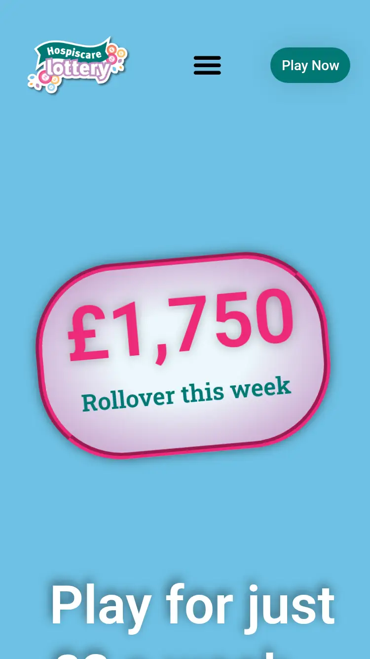 Hospiscare Lottery - homepage (mobile)