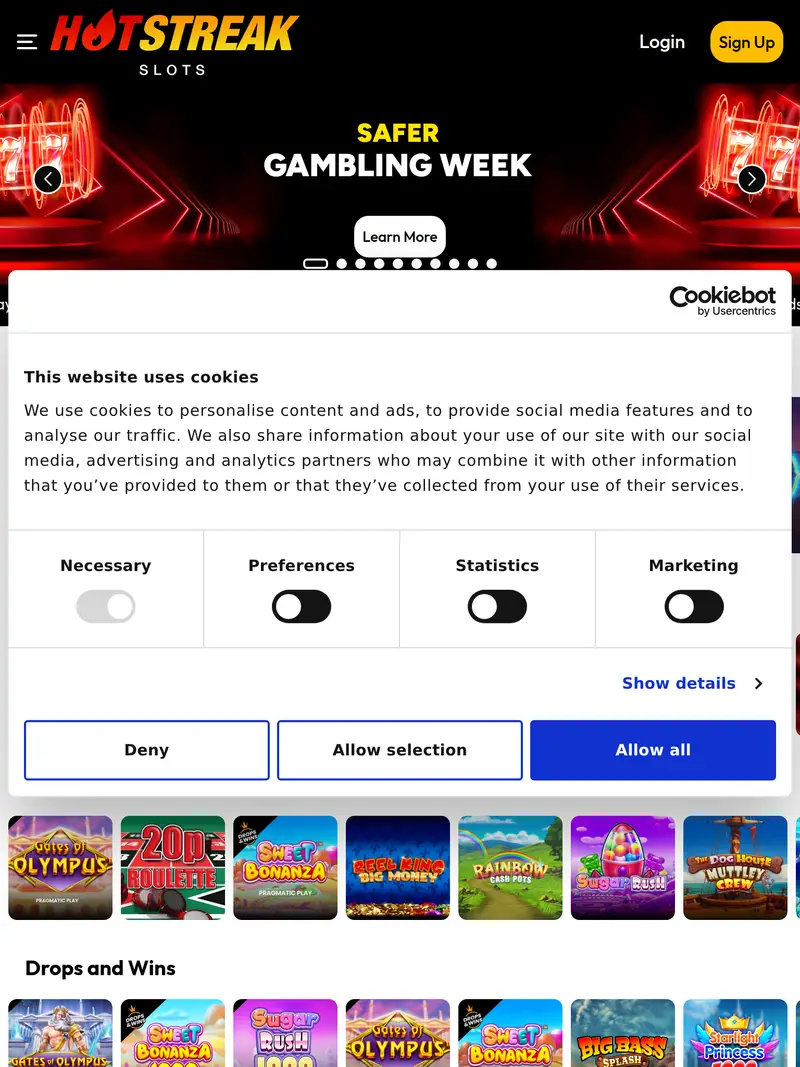 Hotstreak Casino - homepage (tablet)