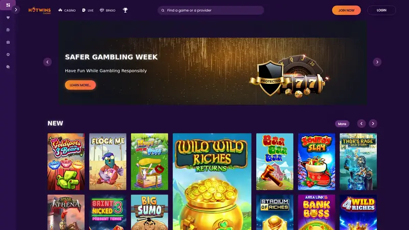 Hot Wins Casino - homepage (desktop)