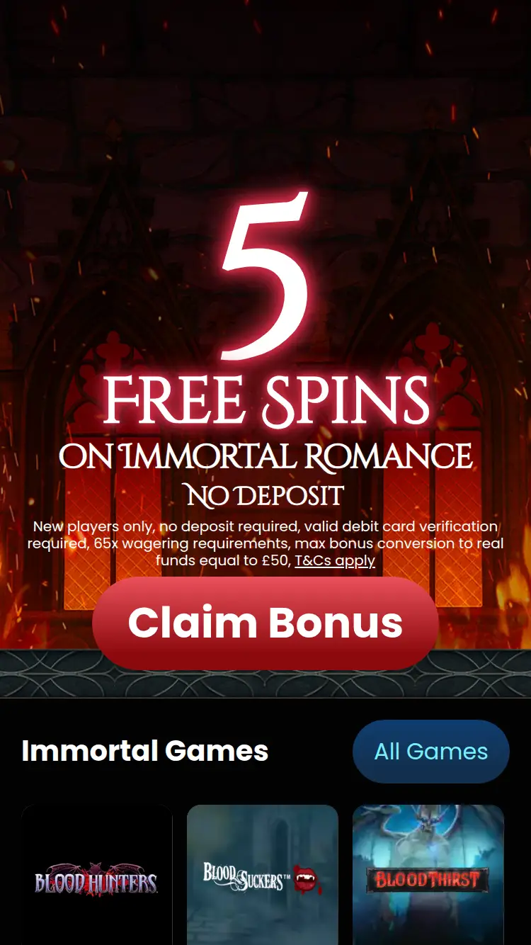Immortal Wins - homepage (mobile)