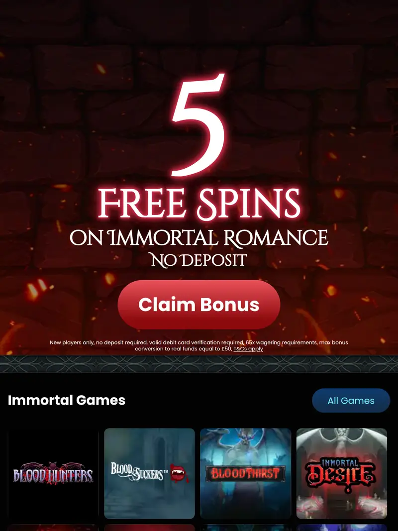 Immortal Wins - homepage (tablet)