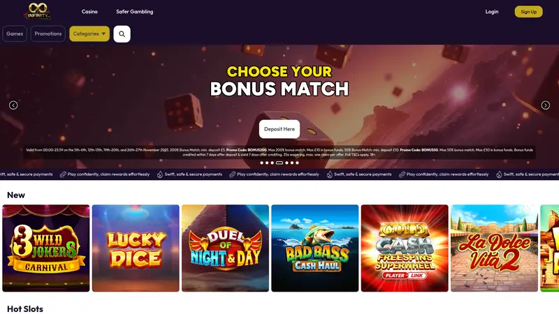 Infinity Casino - homepage (desktop)