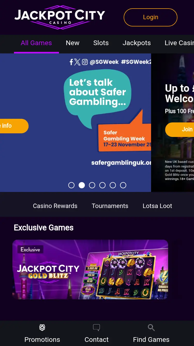 Jackpot City - homepage (mobile)