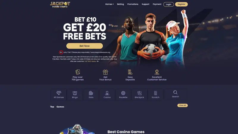 Jackpot Mobile Casino - homepage (desktop)