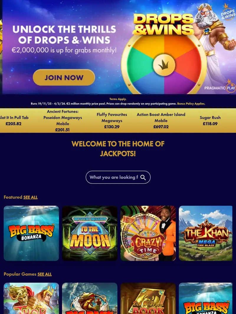 Jackpot Star - homepage (tablet)