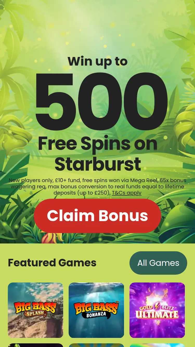 Jungle Reels - homepage (mobile)