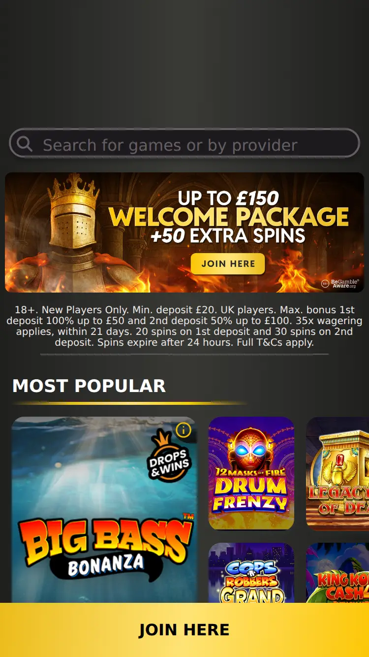 King Casino - homepage (mobile)