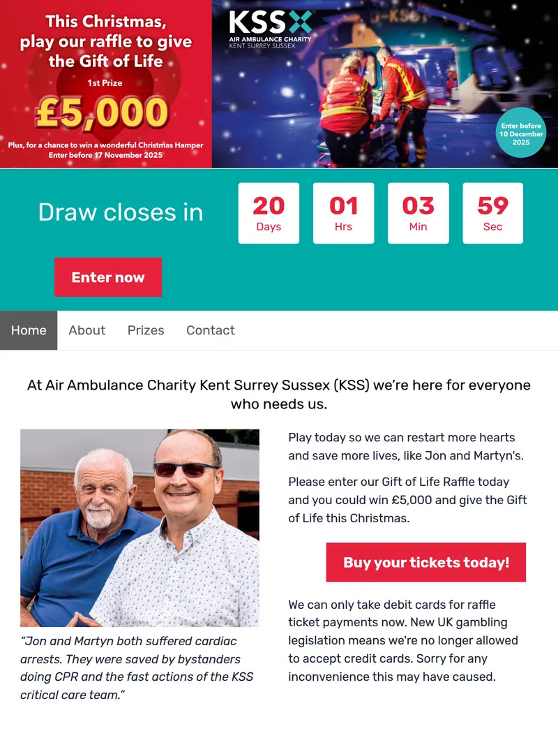 KSS Raffle - homepage (tablet)