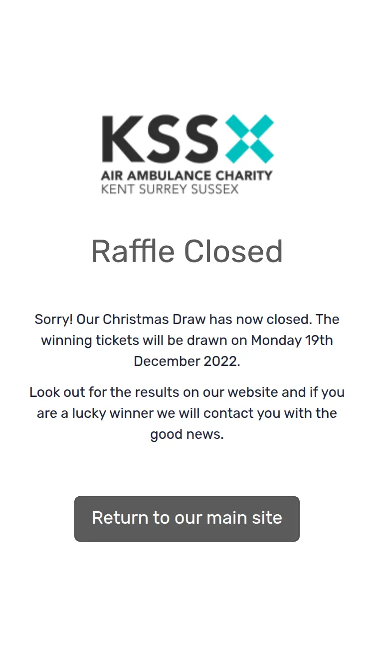 KSS Christmas Draw Raffle - homepage (mobile)