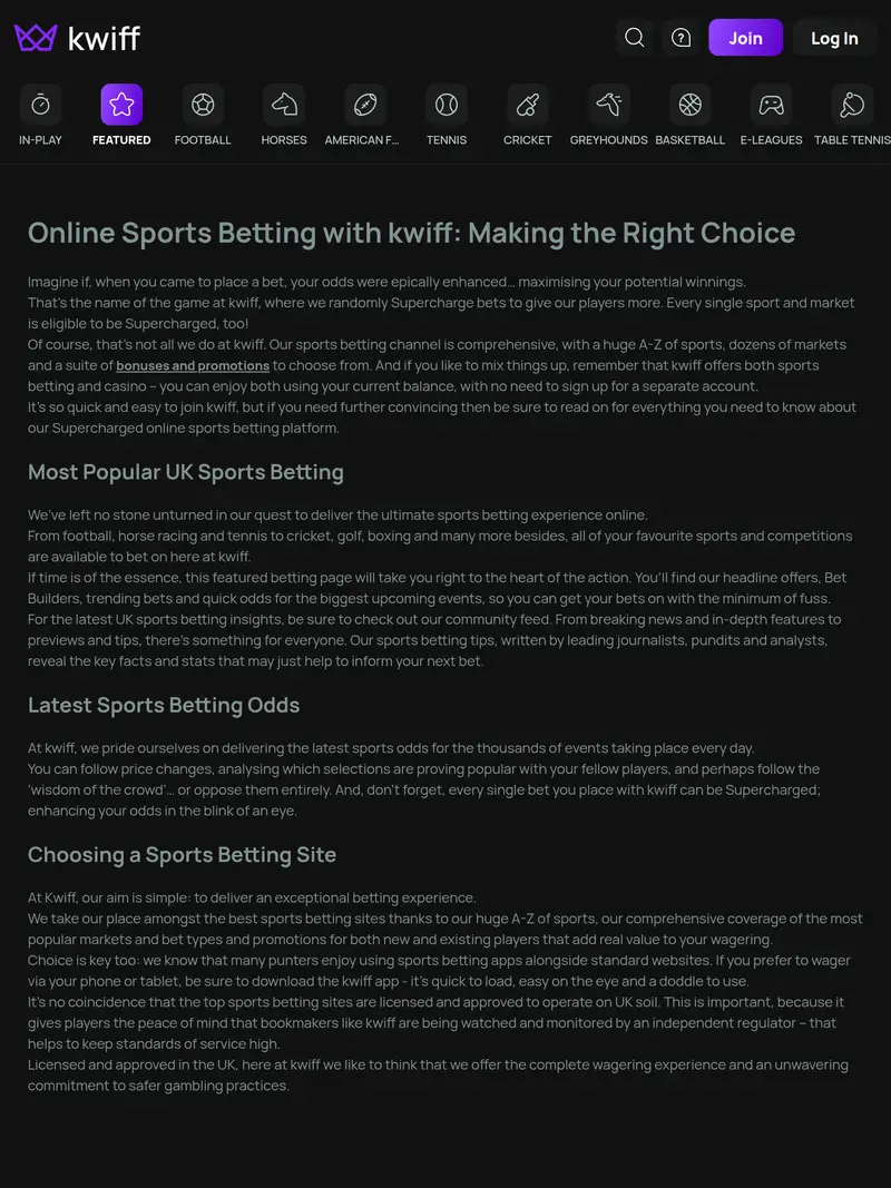 Kwiff - homepage (tablet)