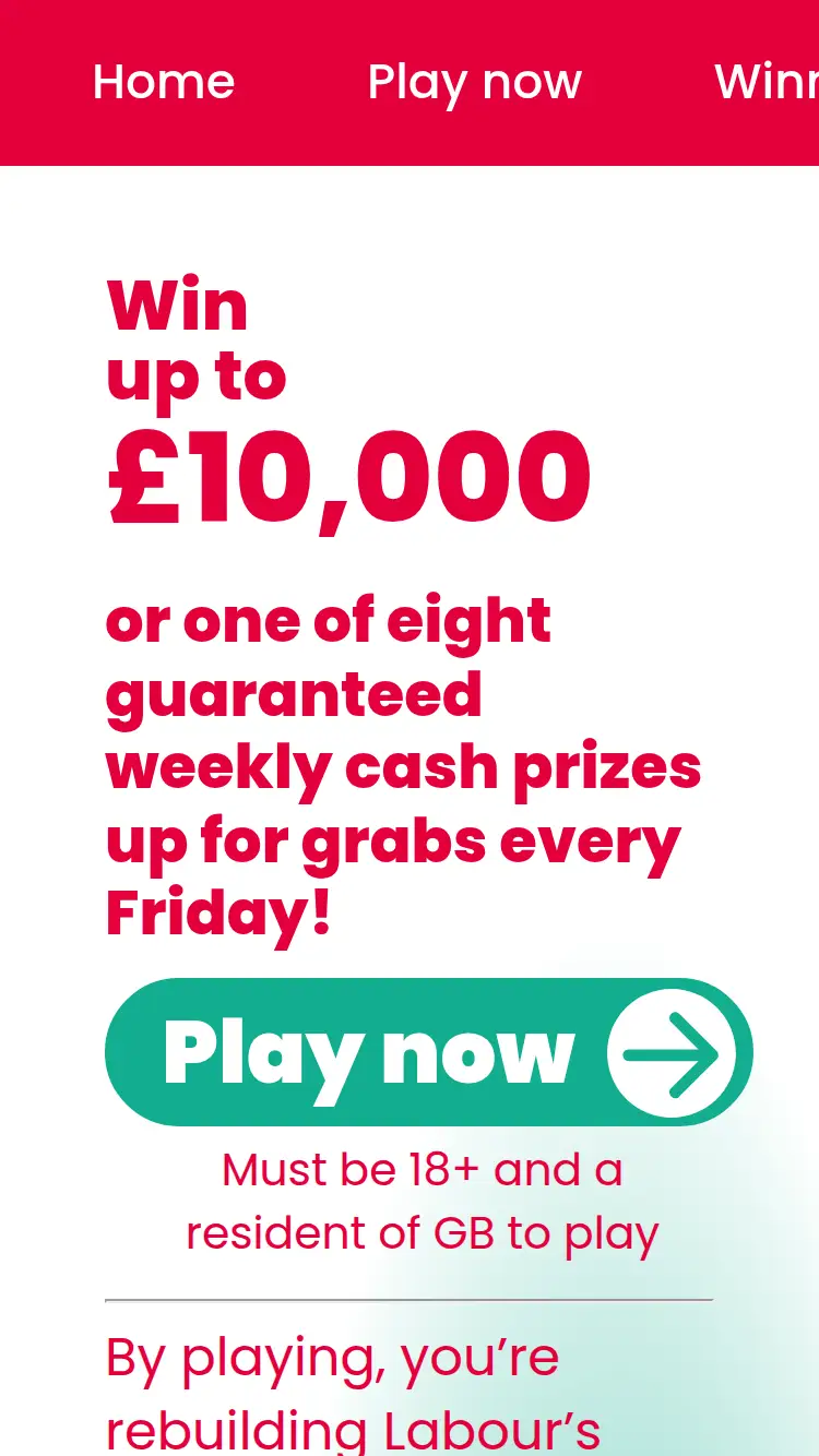 Labour Lottery - homepage (mobile)