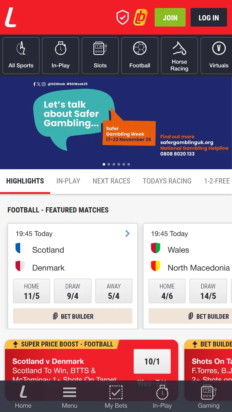 Ladbrokes - homepage (mobile)