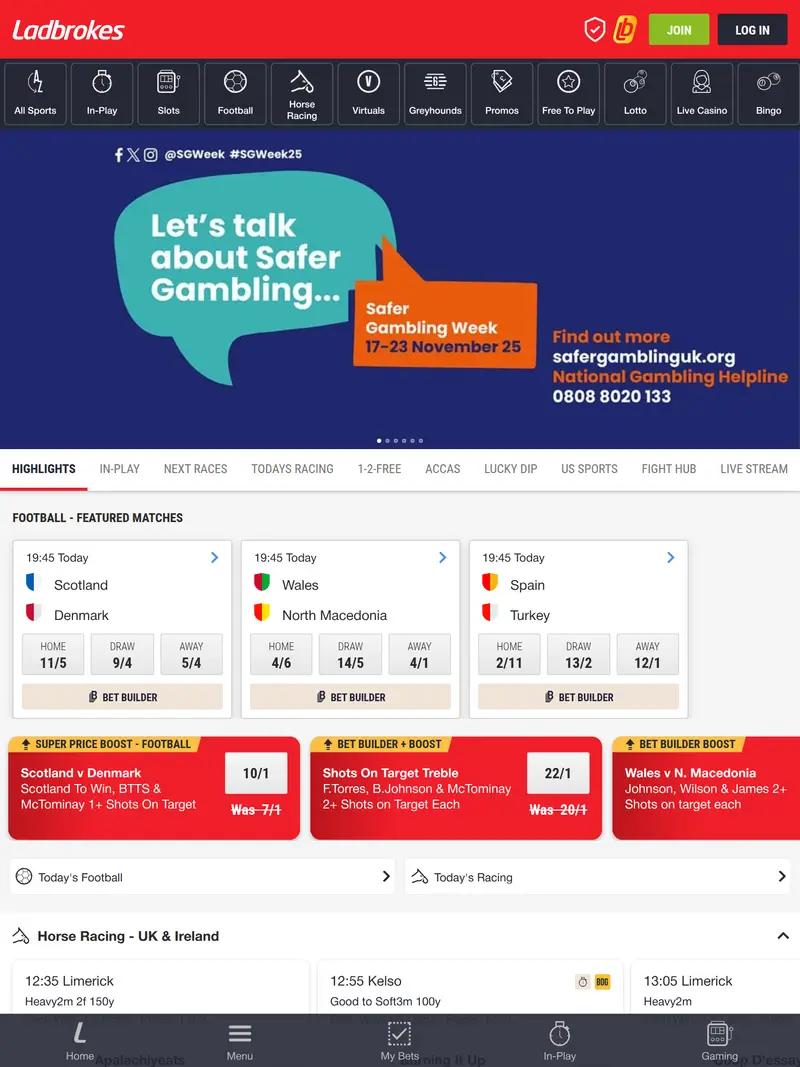 Ladbrokes - homepage (tablet)