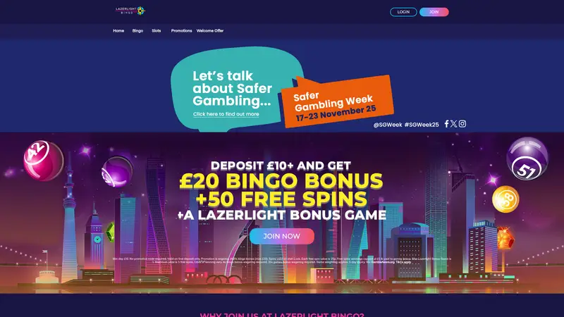 Lazerlight Bingo - homepage (desktop)