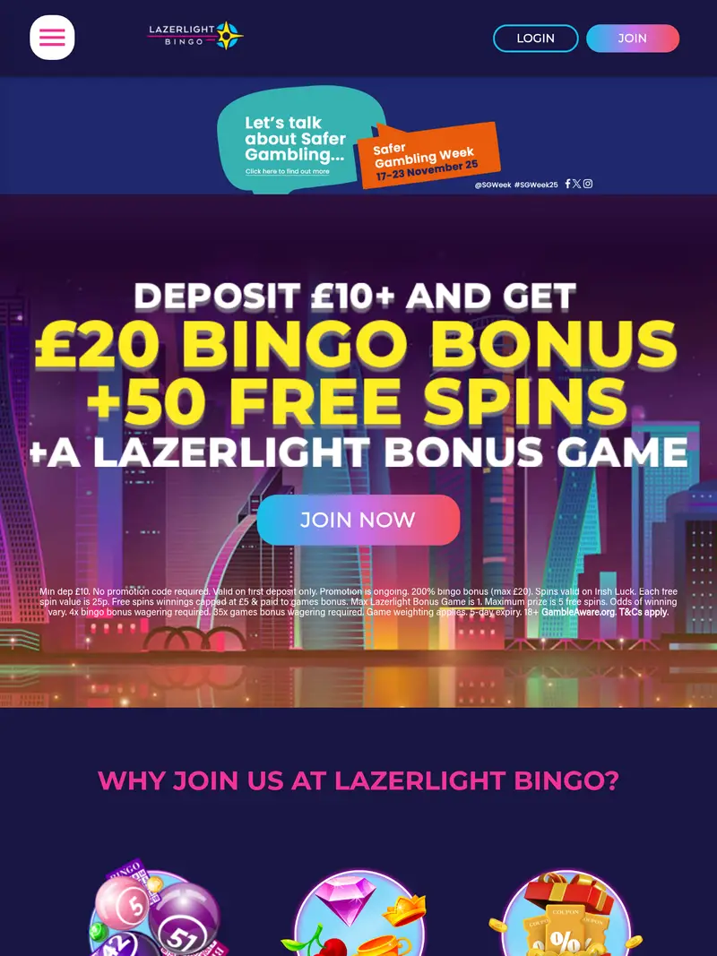 Lazerlight Bingo - homepage (tablet)
