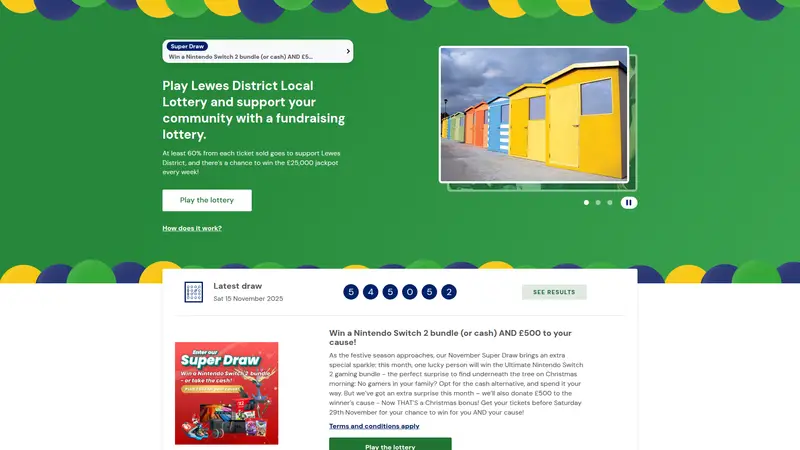 Lewes Local Lottery - homepage (desktop)