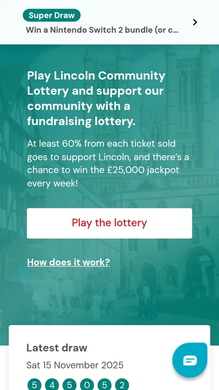 Lincoln Lottery - homepage (mobile)