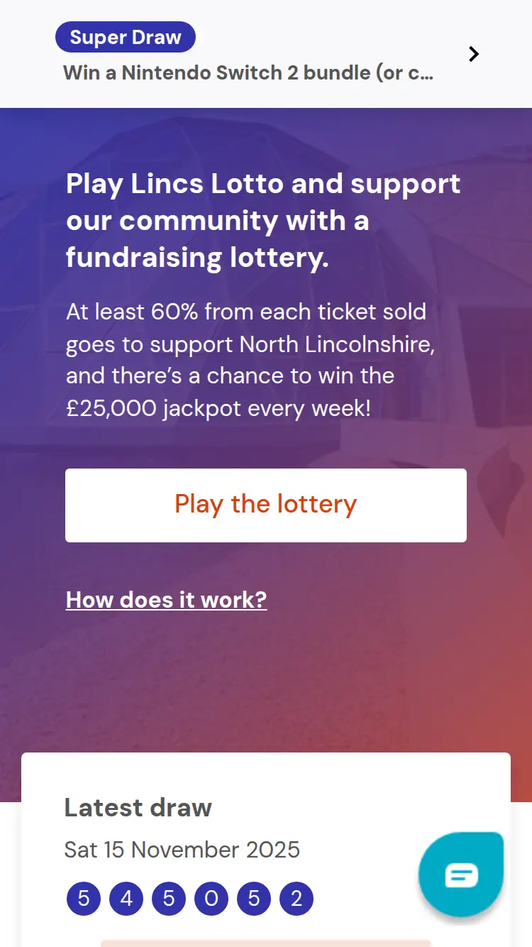 Lincs Lotto - homepage (mobile)