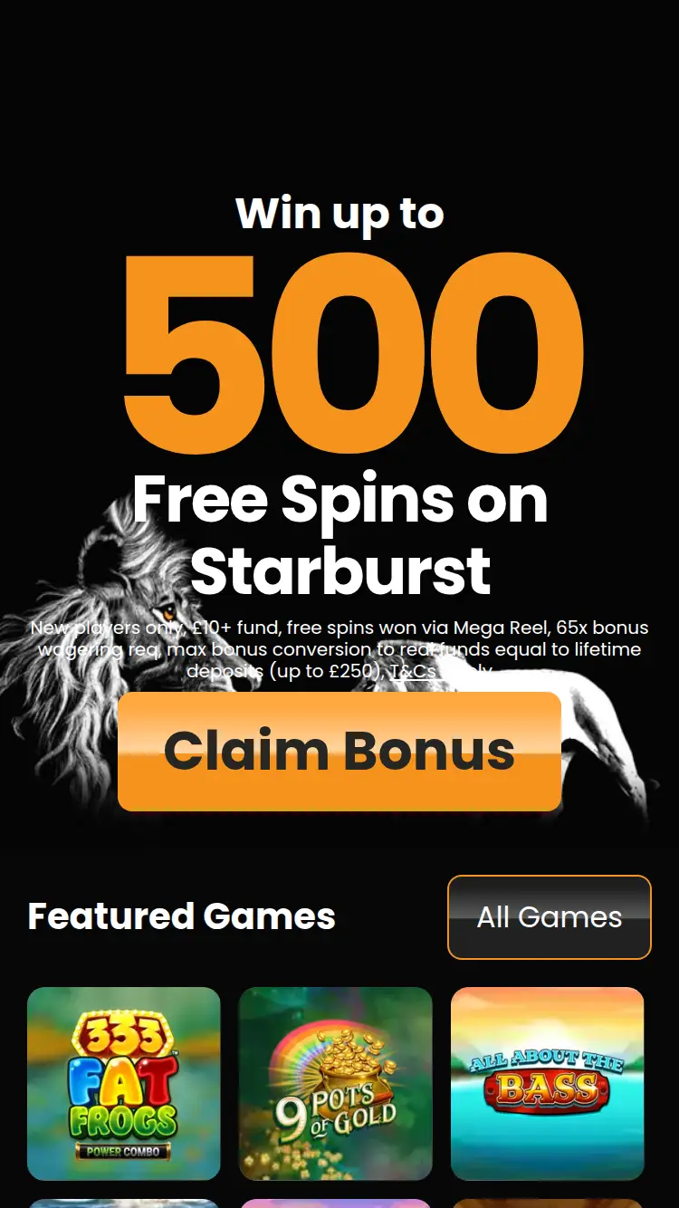 Lion Wins - homepage (mobile)