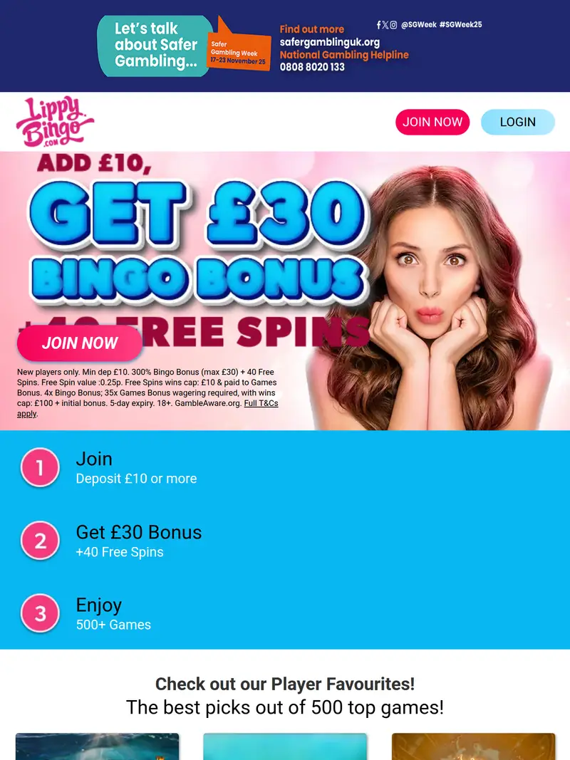 Lippy Bingo - homepage (tablet)