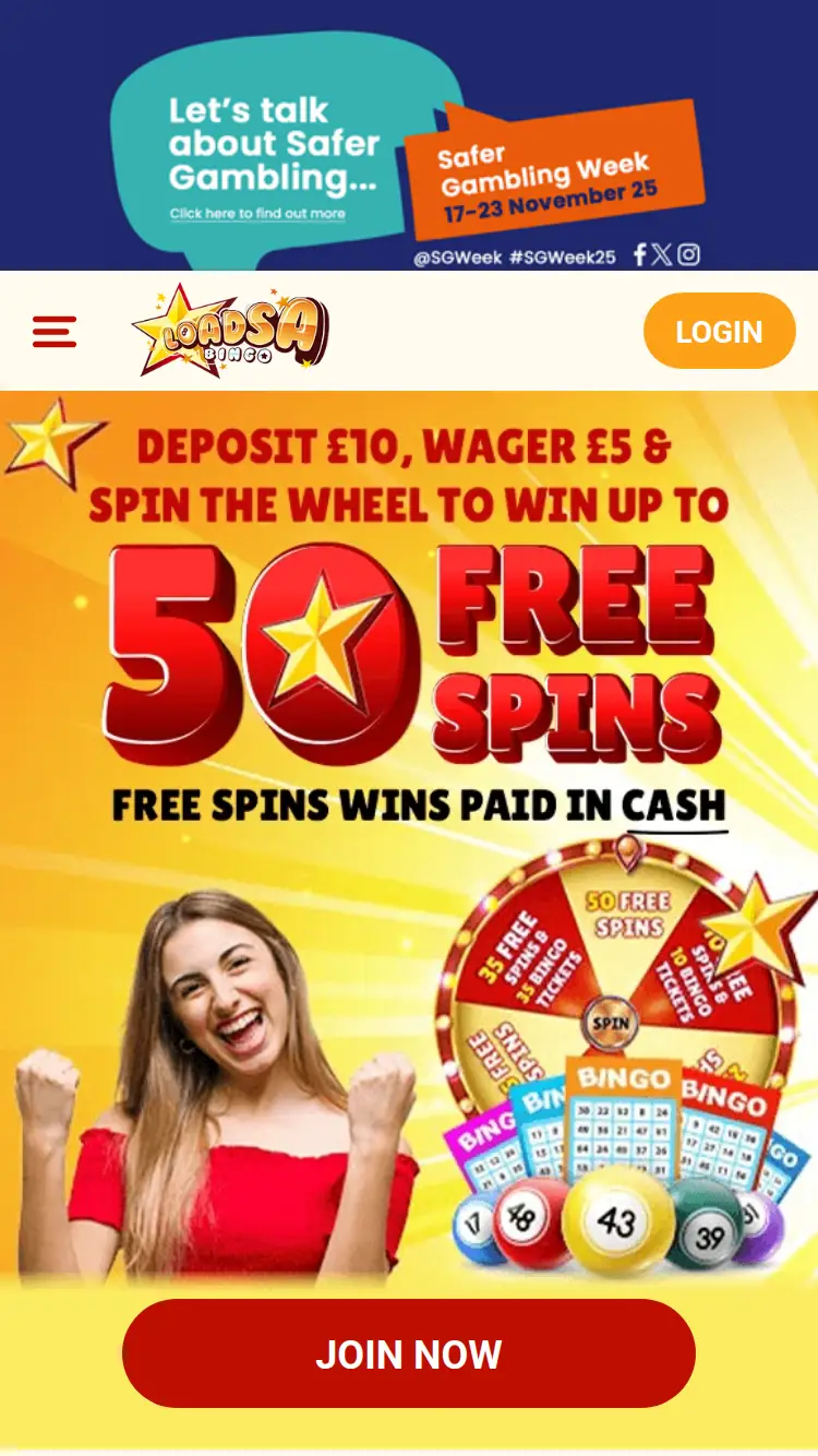 Loadsa Bingo - homepage (mobile)