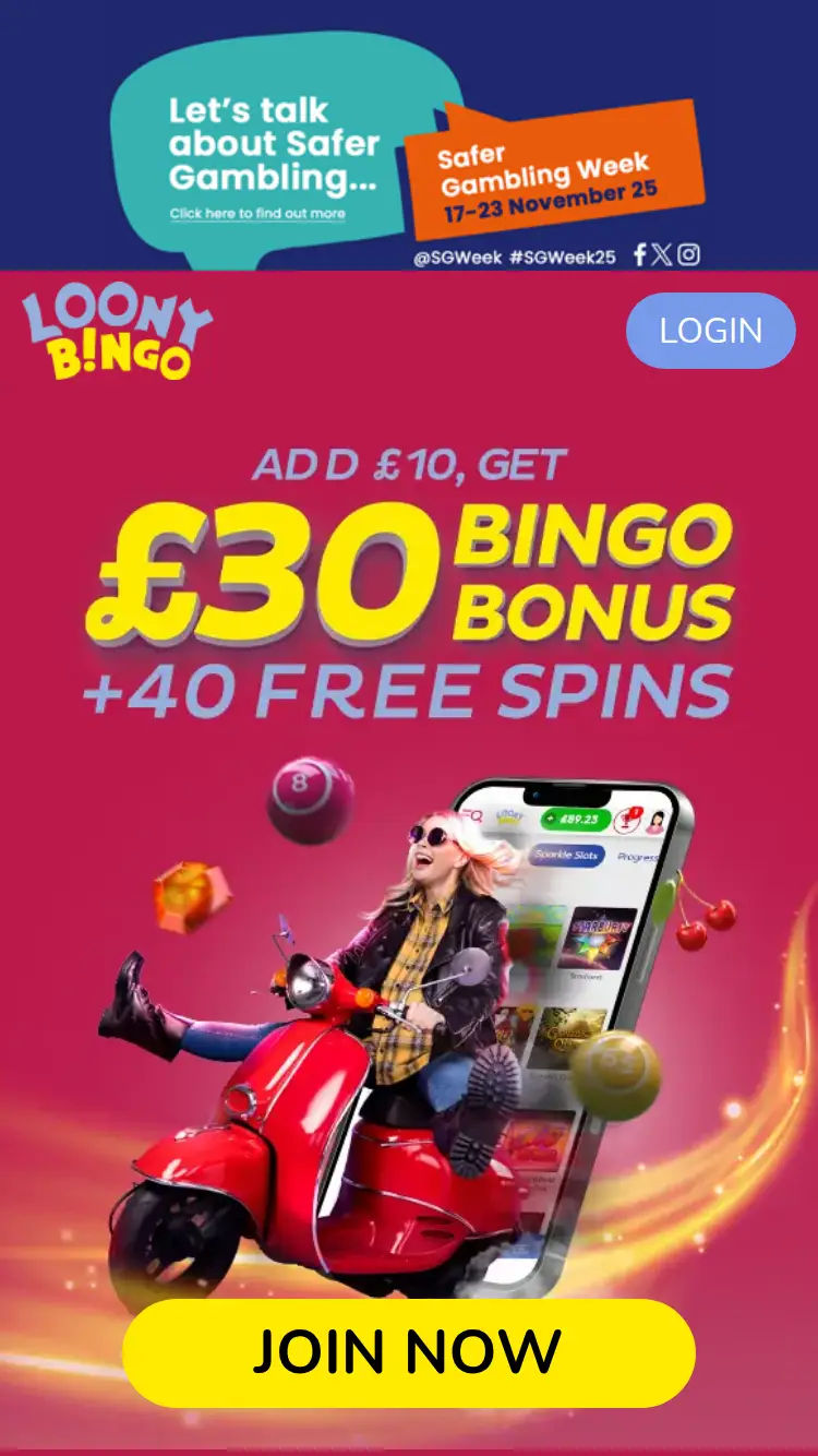 Loony Bingo - homepage (mobile)