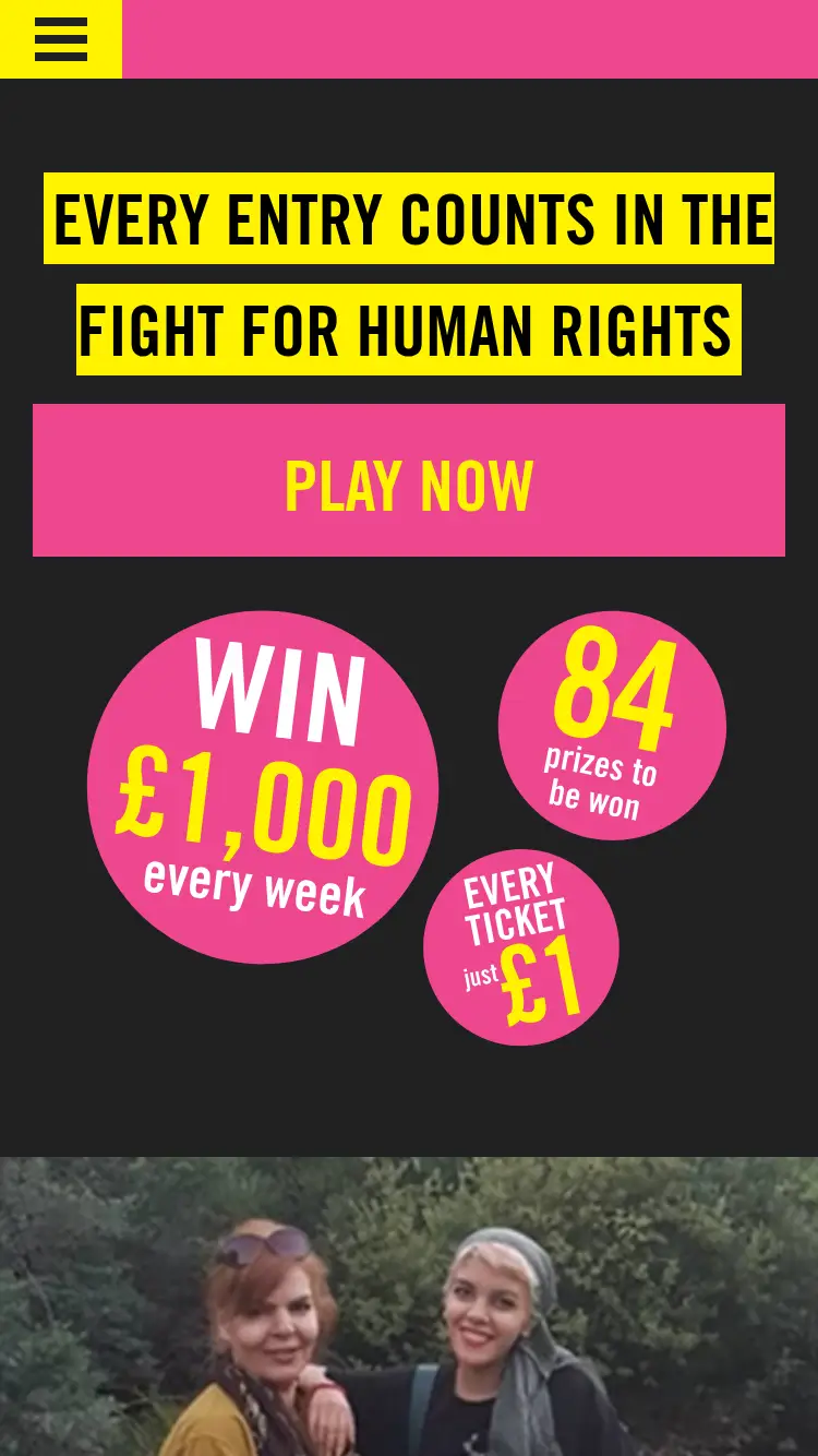 Amnesty Lottery - homepage (mobile)