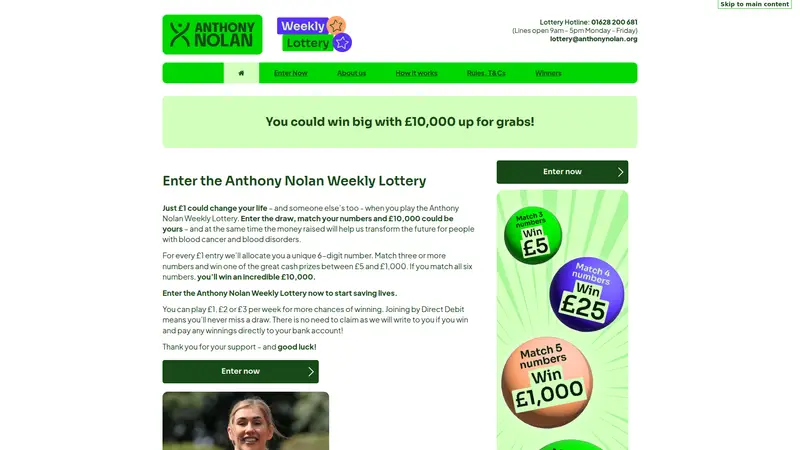Anthony Nolan Lottery - homepage (desktop)