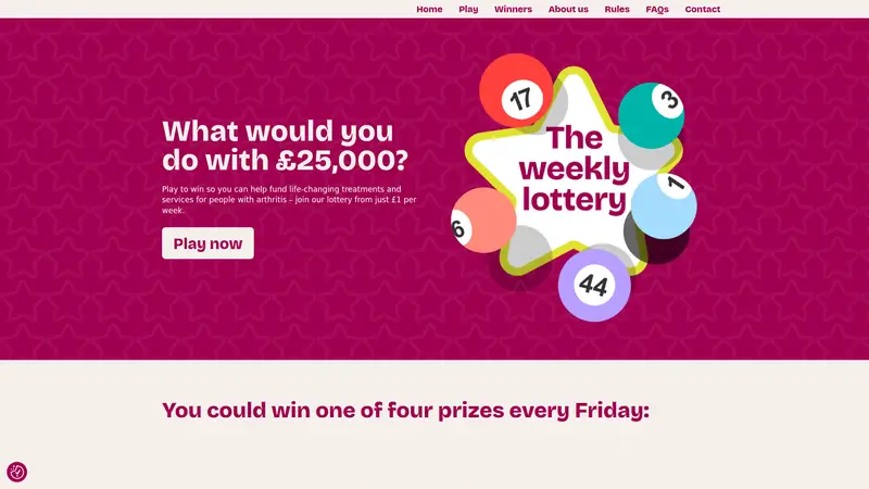 Lottery Arthritis UK - homepage (desktop)