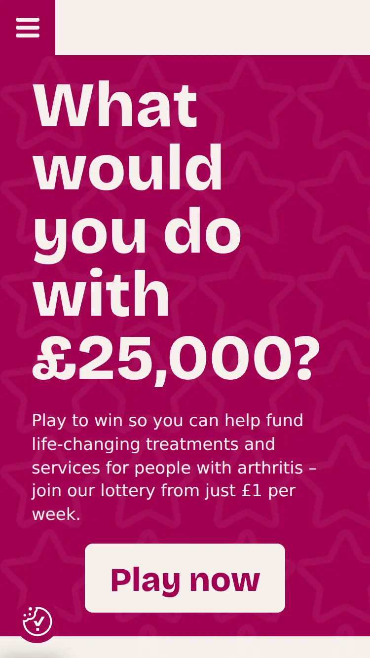 Lottery Arthritis UK - homepage (mobile)