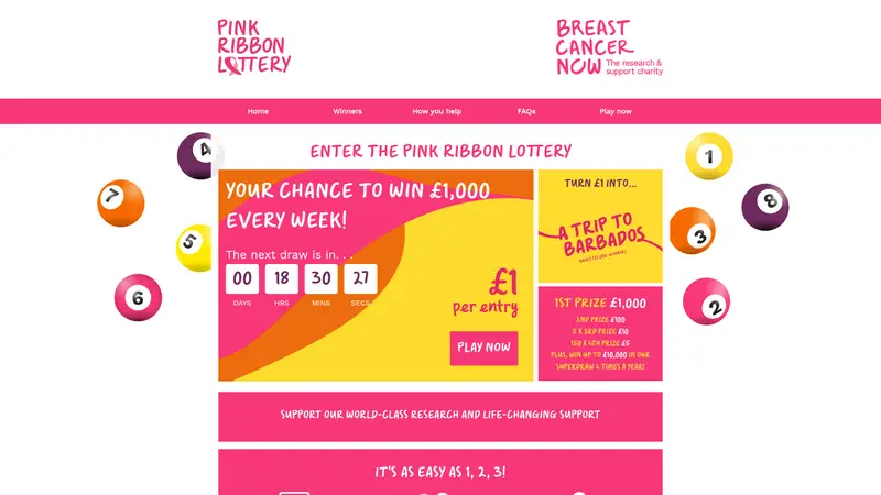 Breast Cancer Now Lottery - homepage (desktop)