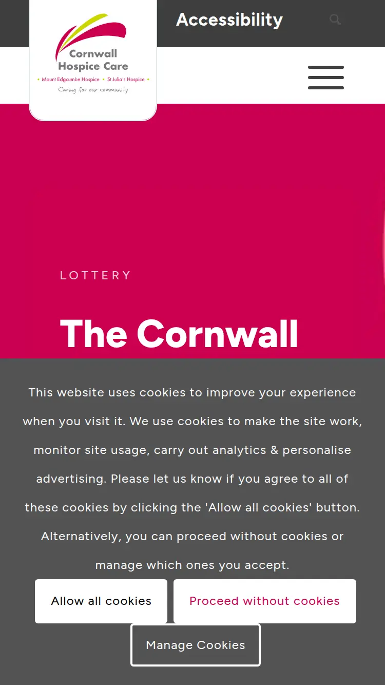 Lottery.cornwallhospicecare - homepage (mobile)