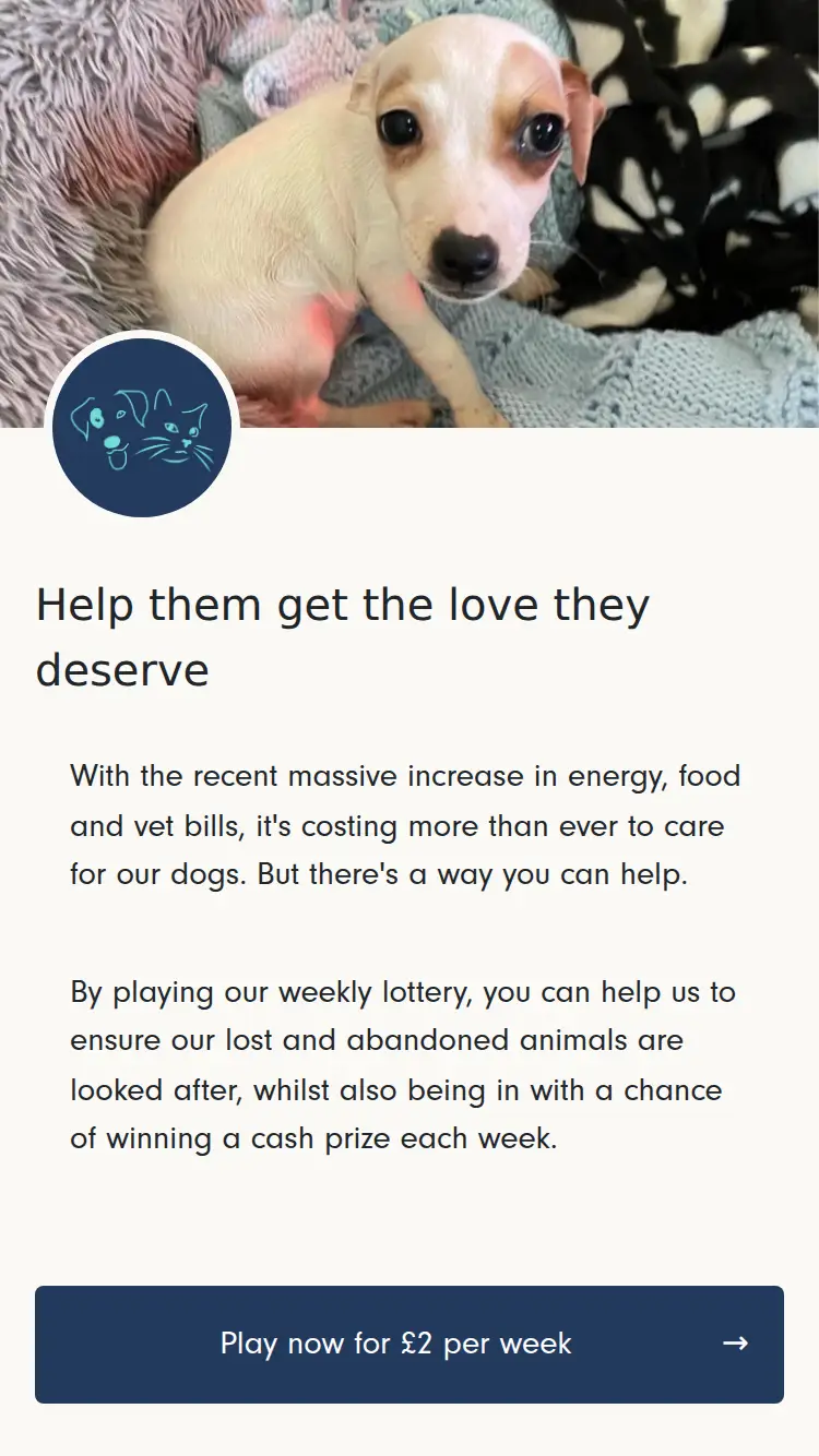 DONR Lottery - homepage (mobile)