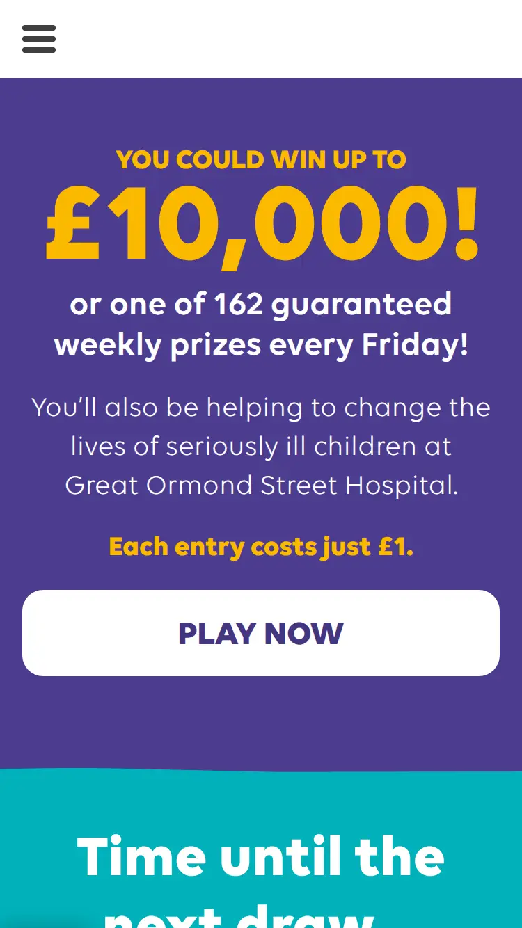 GOSH Lottery - homepage (mobile)