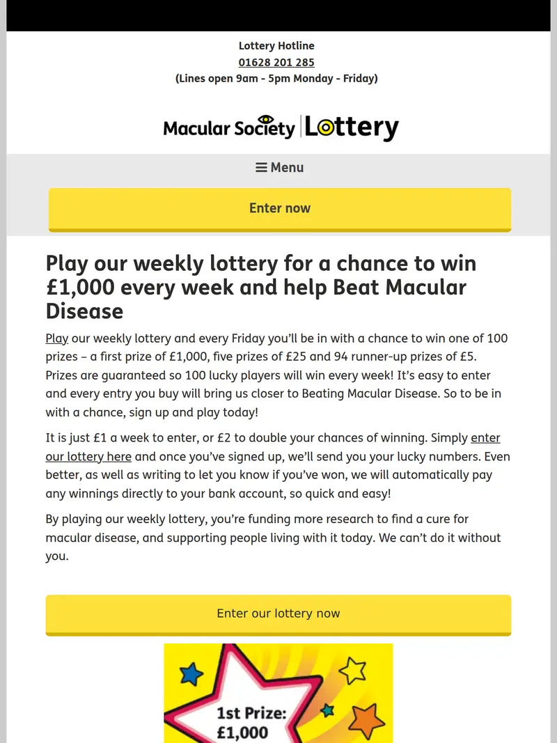 Lottery.macularsociety - homepage (tablet)